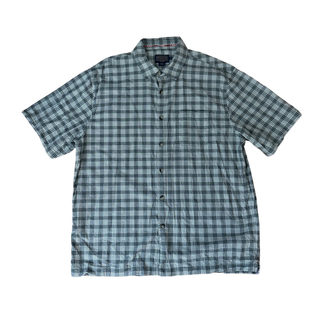 Pendleton Mens XL Green Plaid Short Sleeve Button Down Shirt Casual Classic